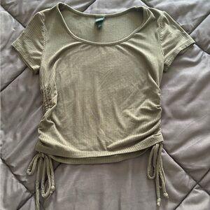 Green Ribbed Short Sleeve Top